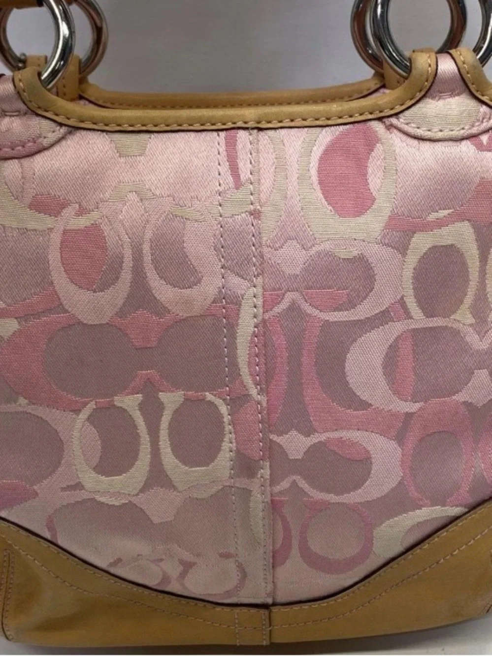 VINTAGE Y2K Coach Pink Signature Canvas Satchel with Tan Leather Trim